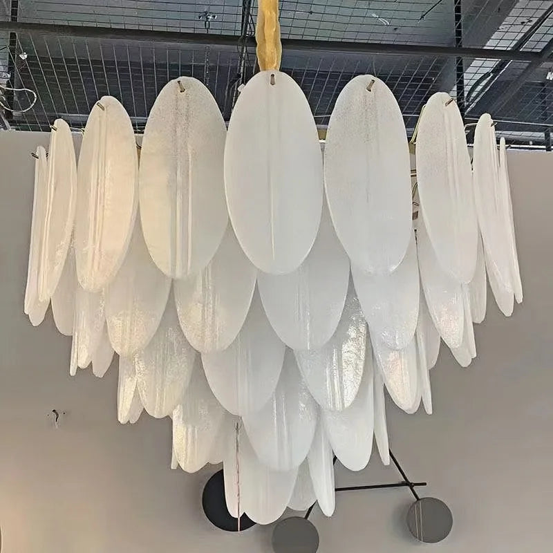 Suspension lumineuse moderne cristal blanc doré ovale translucent salon chambre