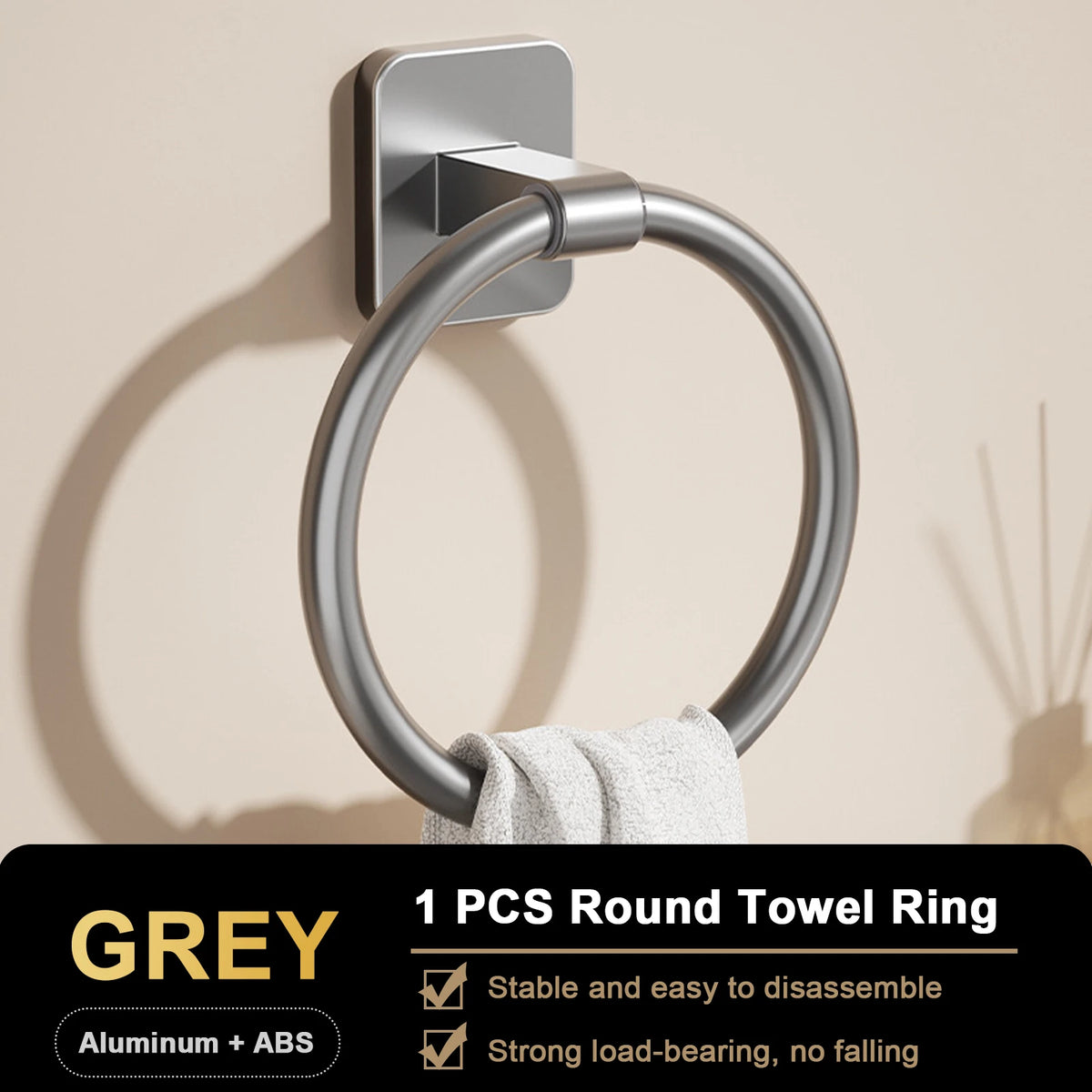 porte serviettes mural adhésif gris métallisé lisse moderne minimaliste aluminium électroplaqué sans perçage simple