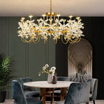 lustre or cristal transparent fleurs classique suspension chaines led moderne
