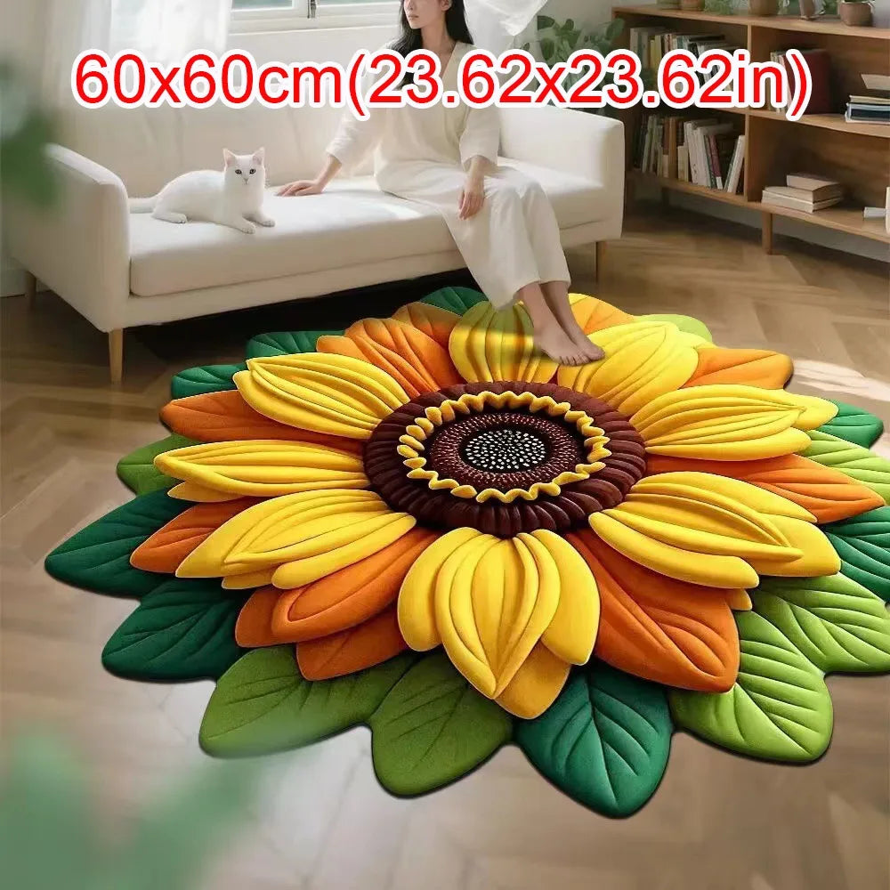 tapis fleur tournesol jaune vert moderne 60x60cm polyester antidérapant salon chambre