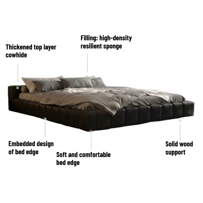 lit cuir noir moderne minimaliste 180cm 200cm chambre master meubles bois
