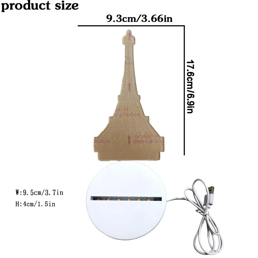 lampe led 3d tour eiffel blanc moderne sans fil usb charge