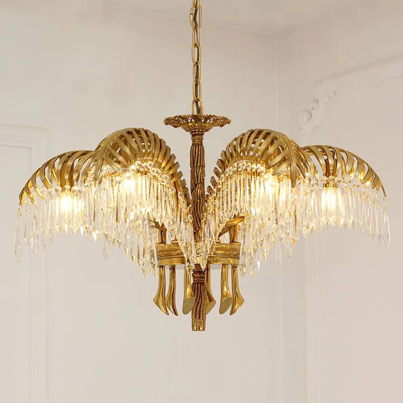 lustre pendentif feuilles palmier cristal transparent classique doré chaîne 90 260V