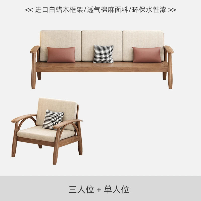 canapé places scandinave beige clair fauteuil pied poule moderne tapis géométrique terracotta blanc