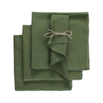 serviettes table vert foncé beige rose blanc uni franges rustique cuisine domestique