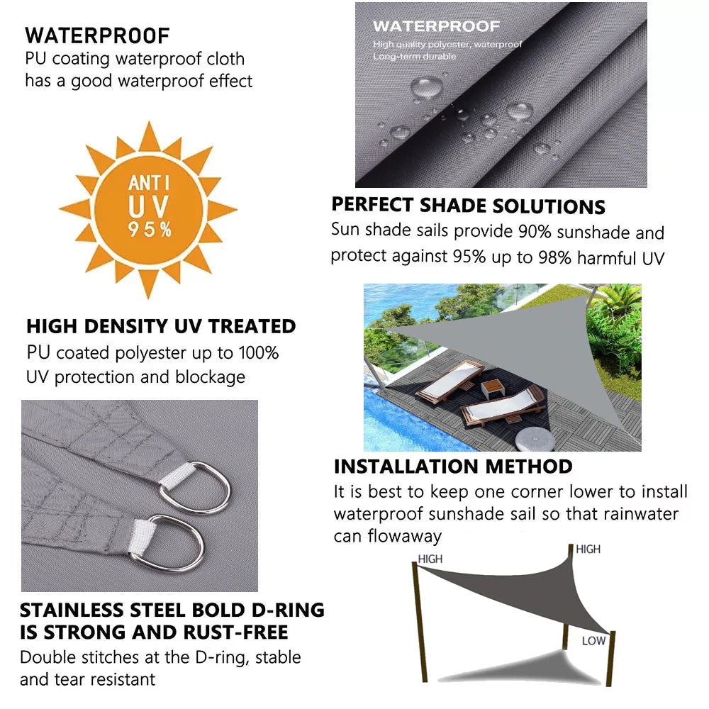 Voile d'ombrage bleue marine dans un jardin avec cordes de fixation