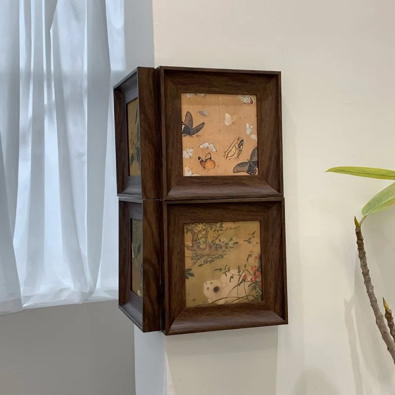 cadre mural bois foncé illustrations fleurs oiseaux classique fixations haute qualité vintage