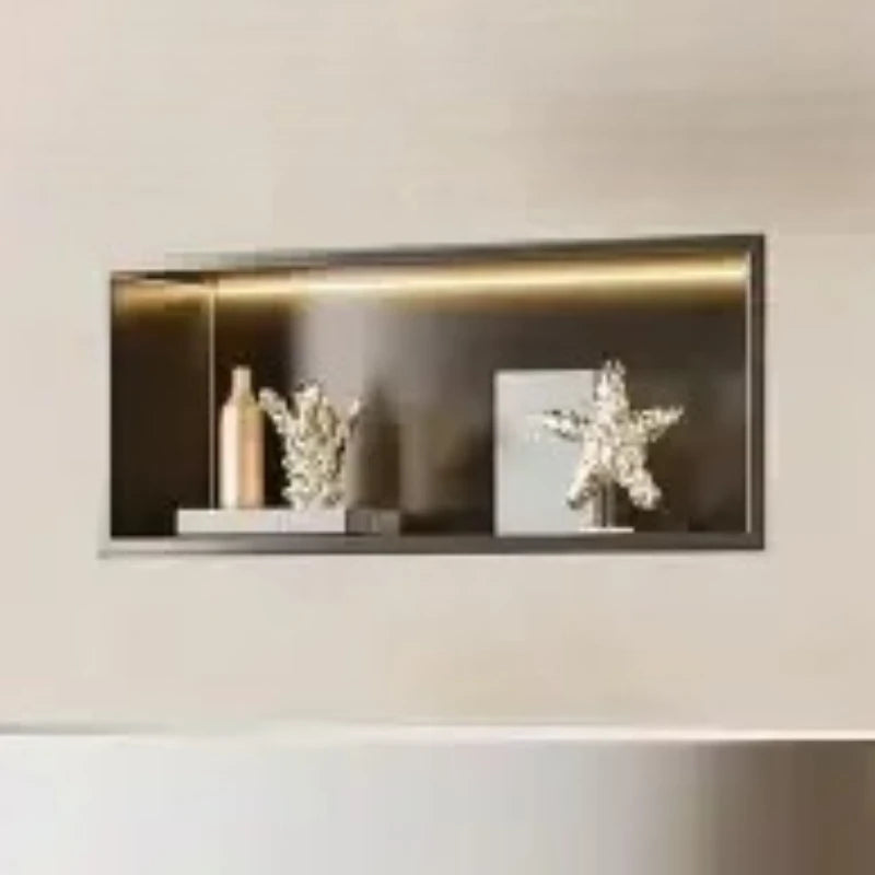 niche murale acier inoxydable gris moderne étagère rangement cosmétiques décoration statuaire vase