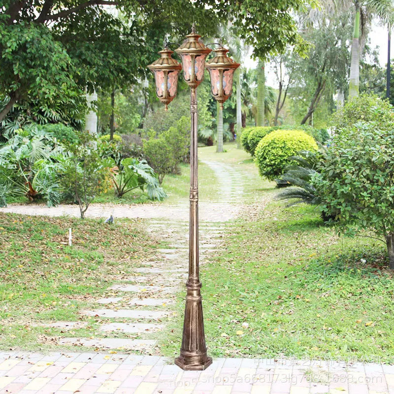 Lampadaire vintage noir bronze verre opalescent éclairage public IP65 LED moderne