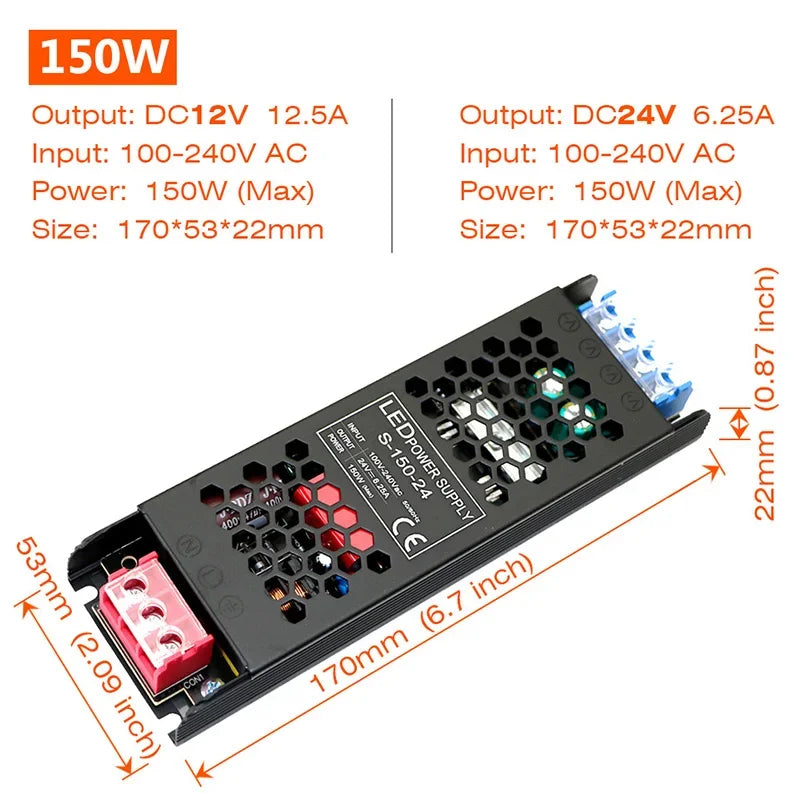 alimentation led 12v 24v 60w 100w 150w 200w 300w 400w noir moderne