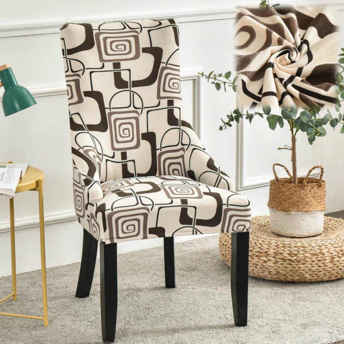 housse chaise velours extensible imprimé floral fauteuil salle manger moderne décoration