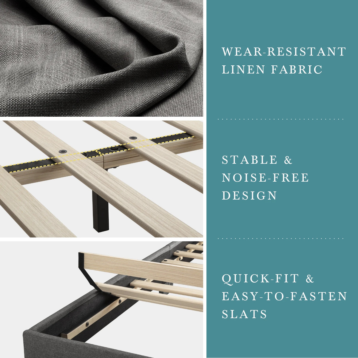 lit gris moderne tissu uni cadre assemblage matelas recommandé boîte springs adjustable headboard