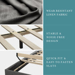 lit gris moderne tissu uni cadre assemblage matelas recommandé boîte springs adjustable headboard