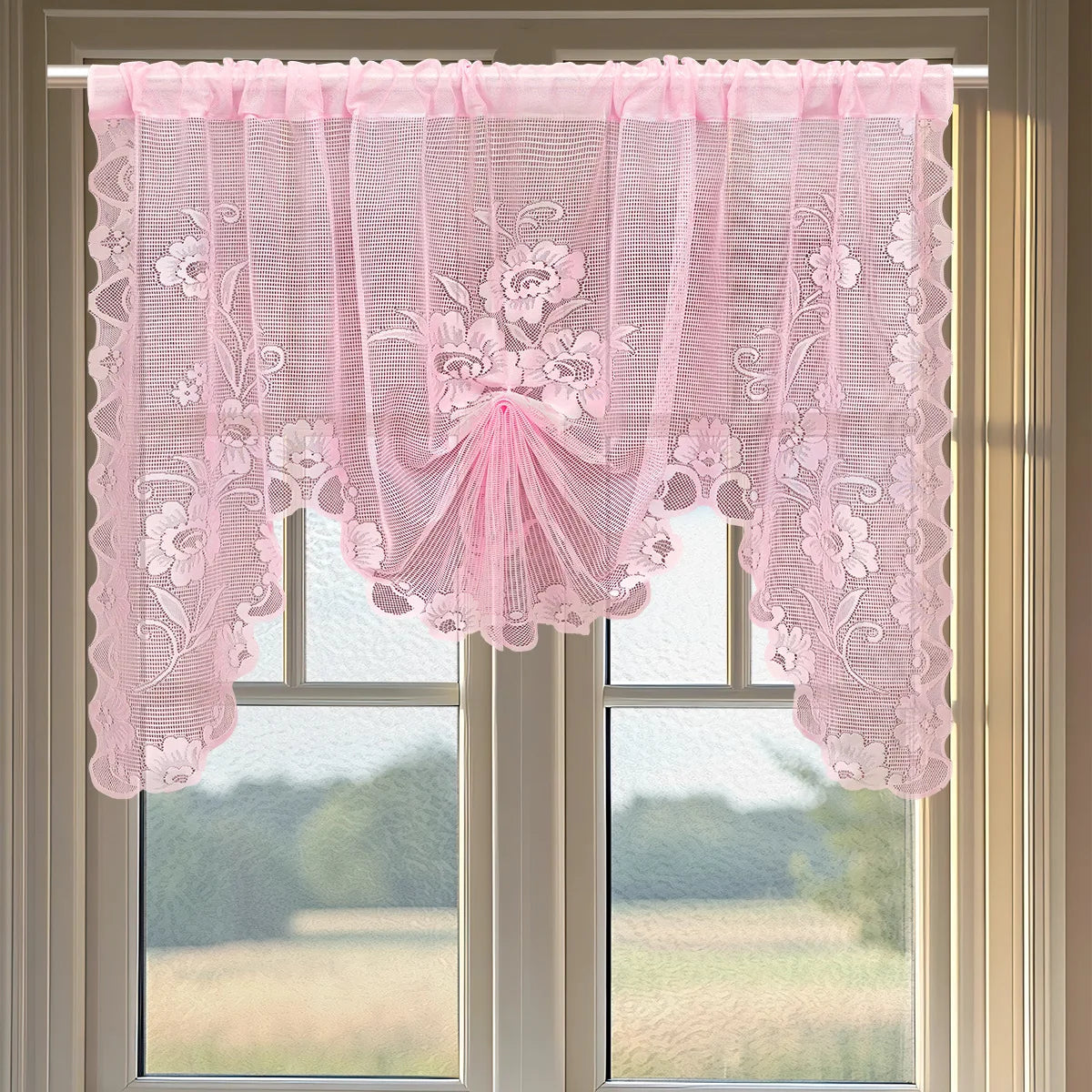 rideau blanc dentelle fleurs transparent romantique classique bordure décorative chambre cuisine