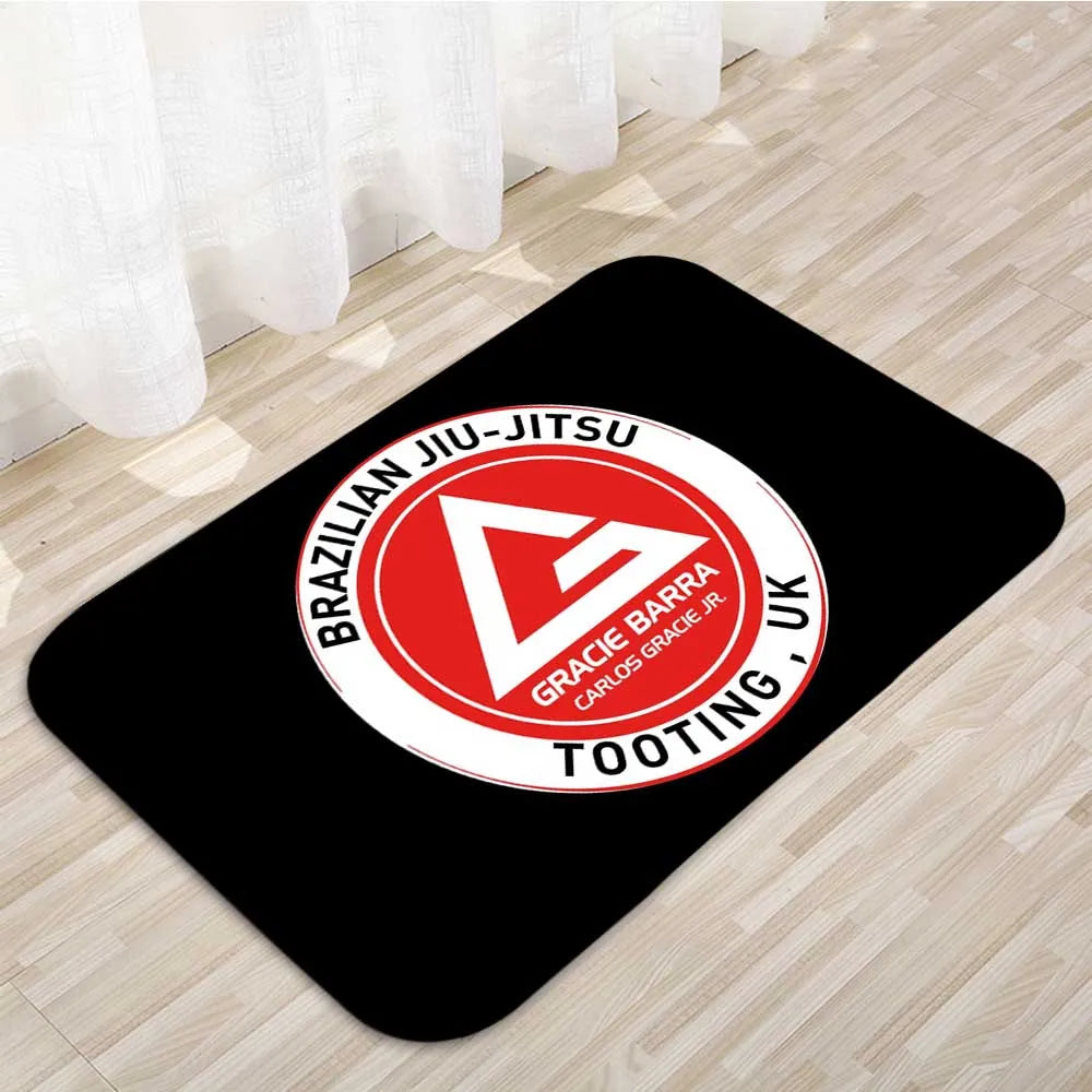 tapis moderne noir rouge blanc logo gracie barra points blancs antidérapant mousse pe polyester