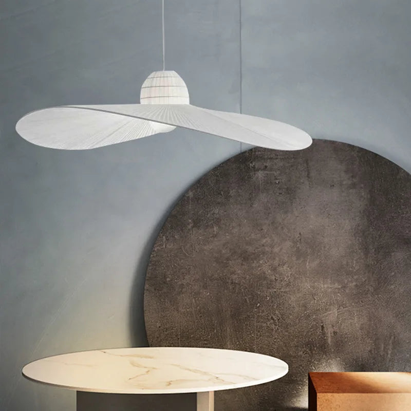 Suspension lumineuse moderne tissu noir blanc rayures fines plissées 6000K 3000K chambre salon étude