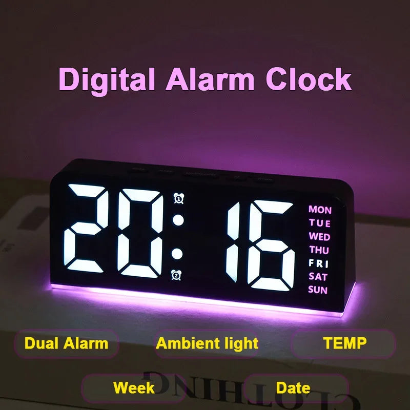 horloge numérique triangle led noir moderne réglable lumineuse double alarme veilleuse ambiance chambre
