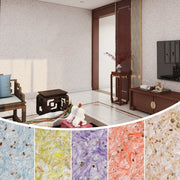 peinture murale écologique texturée bleu clair jaune violet rose beige salon chambre