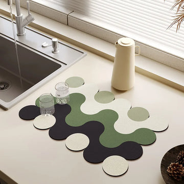 tapis cuisine moderne rectangle géométrique vert blanc noir polyestere rapide egouttoir