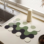 tapis cuisine moderne rectangle géométrique vert blanc noir polyestere rapide egouttoir
