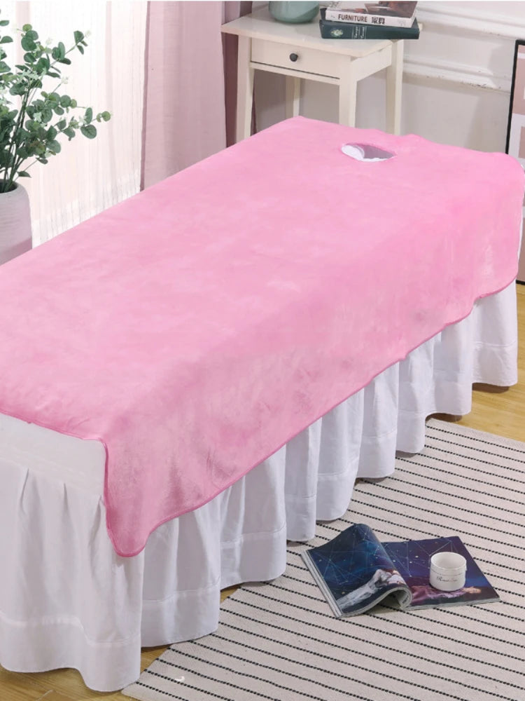couverture massage spa velours doux table esthétique violet marron beige fixation