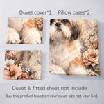 ensemble literie floral chien shih tzu papillons taies oreiller housse couette beige blanc moderne