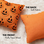 citrouilles noires halloween coussin housse orange fluffy faux duvet zippée soft deco