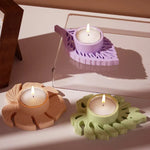 support bougie feuilles stylisées violet vert beige moderne décoratif silicone transparent opacité