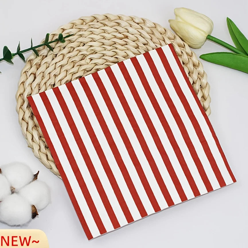 serviettes papier rayures rouges festives dimensions 33x13cm classique usage maison restaurantpaquelettes 20 40 60