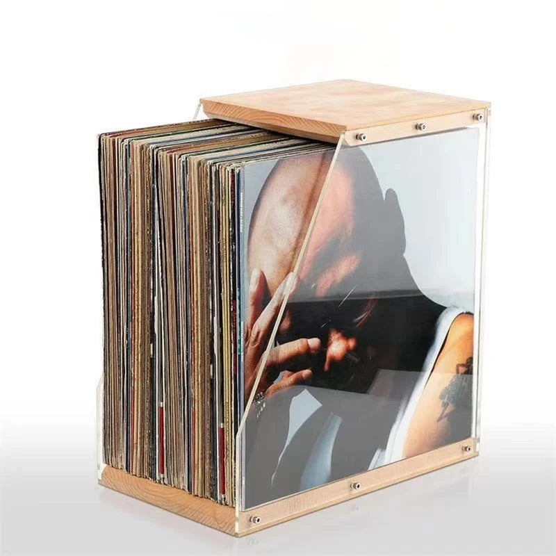 présentoir disques vinyles bois naturel transparent moderne vis fixations minimalistes