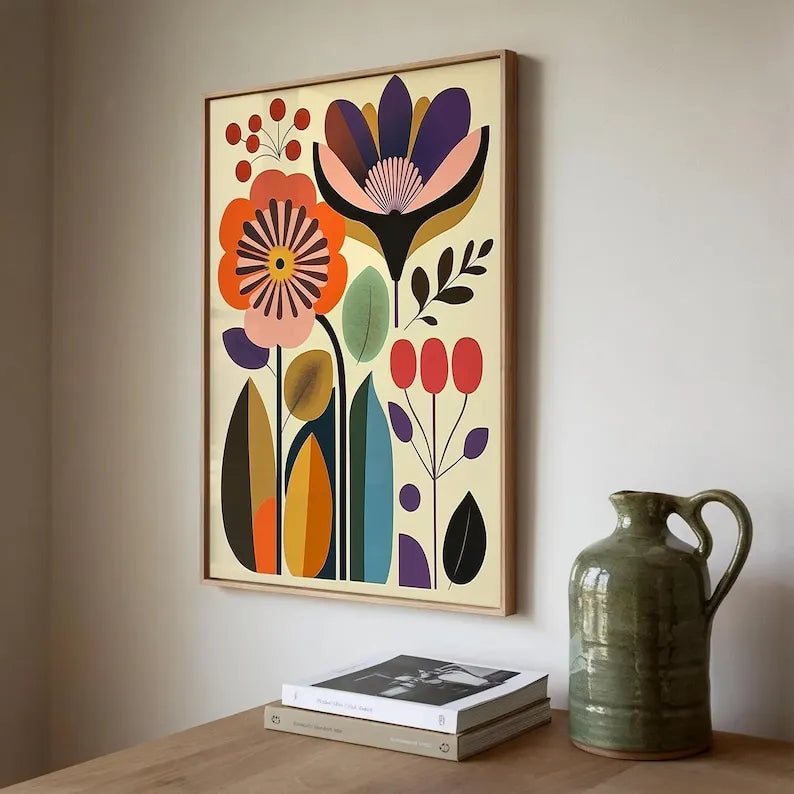 affiches murales modernes impressions toile fleurs stylisées rectangle vertical combiné trois images sans cadre