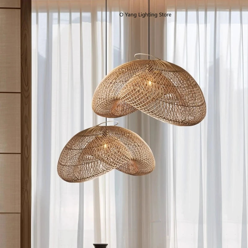 suspension lumineuse tressée rotin naturelle moderne rustique chaînes ampoules natural beige