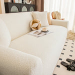 housse canapé velours doux beige clair moderne confortable peluche épaisse extensible elastic lavable machine