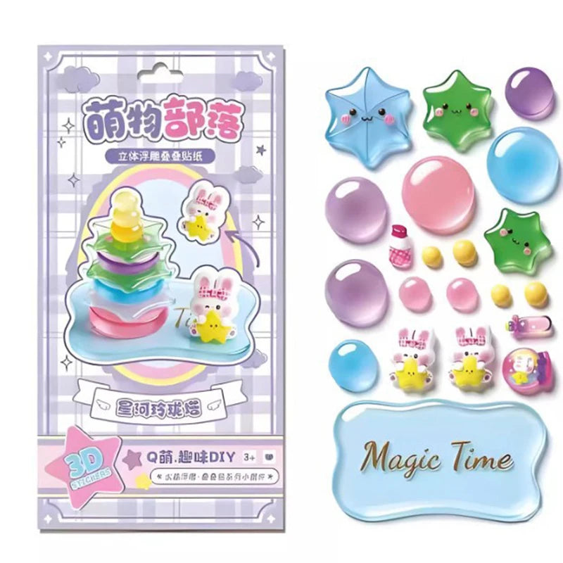 sticker 3d mignon dessin animé rose vert bleu blanc doré floral géométrique enfants classe
