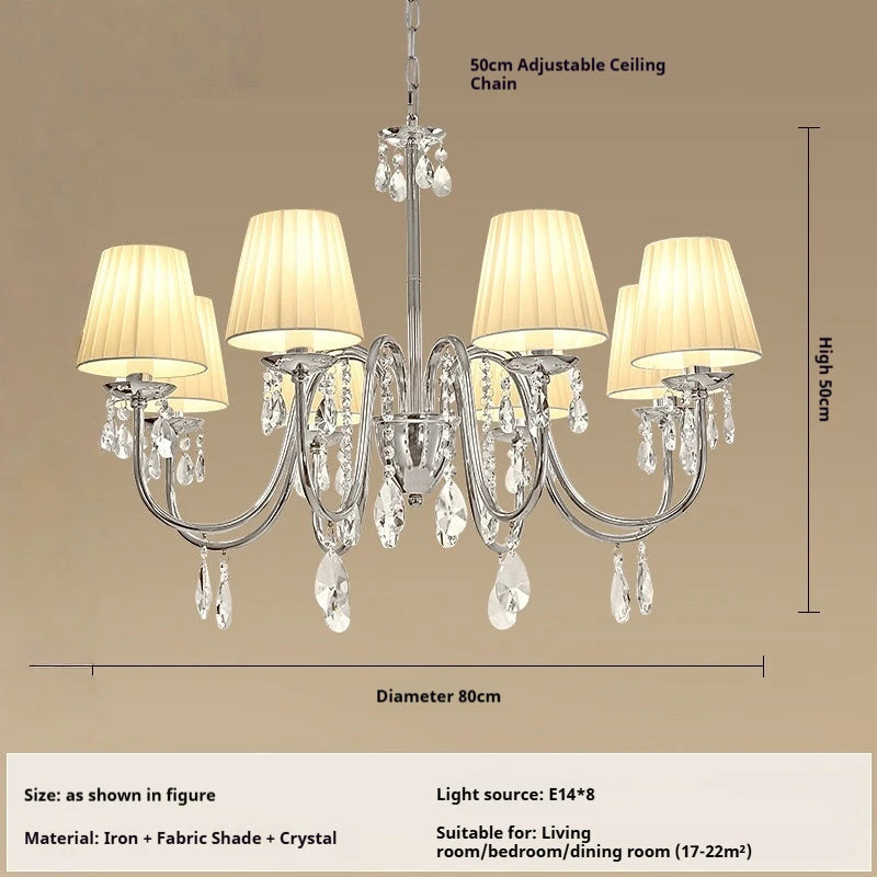 lustre cristal classique argenté abat jour conique cristaux pendus salon salle