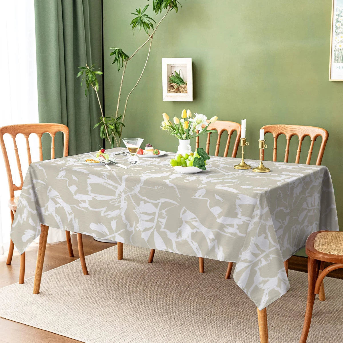 nappe table rectangulaire imperméable motif feuilles beige moderne polyester cuisine salon mariage extérieur