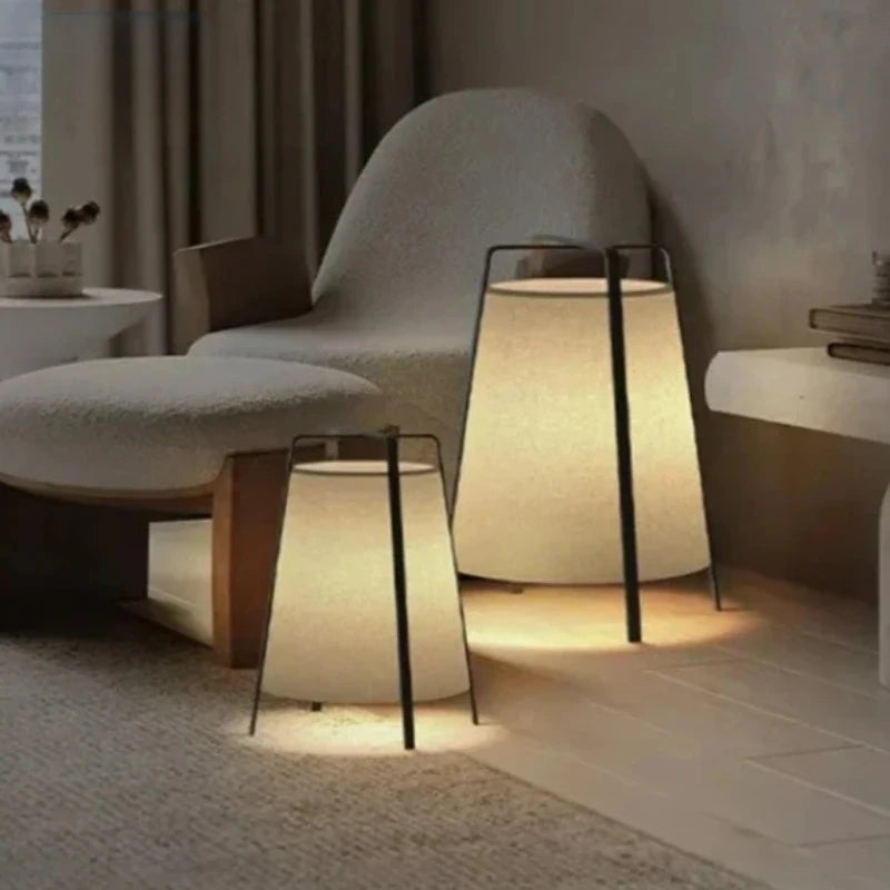 lampe table moderne lin beige noir structure métal minimaliste zen