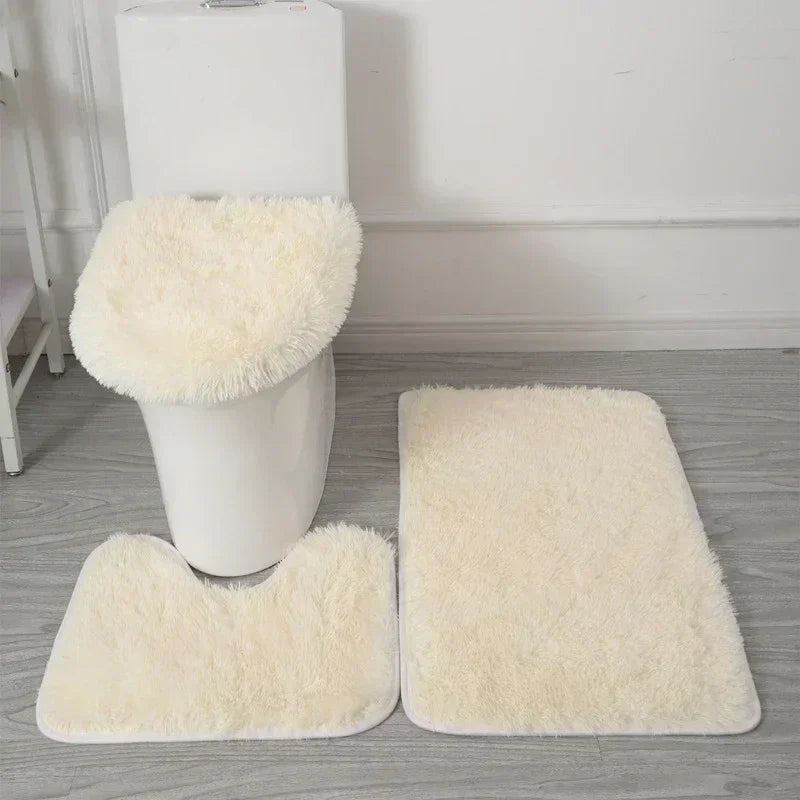 ensemble tapis salle bain pièces beige clair peluche douce antidérapant moderne absorbant