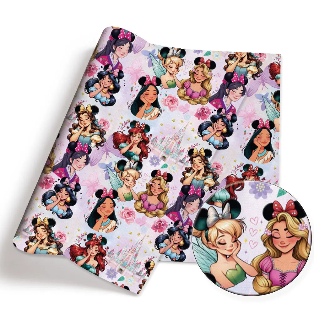 tissu coton patchwork personnages disney serviette enfant rose blanc vert bleu motif illustration colorée