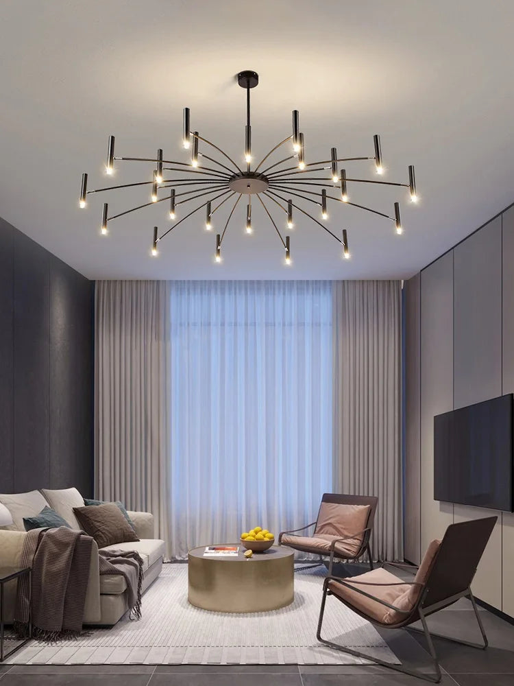 lustre moderne suspension lumineuse métal noir or ampoules led intégrées fixé
