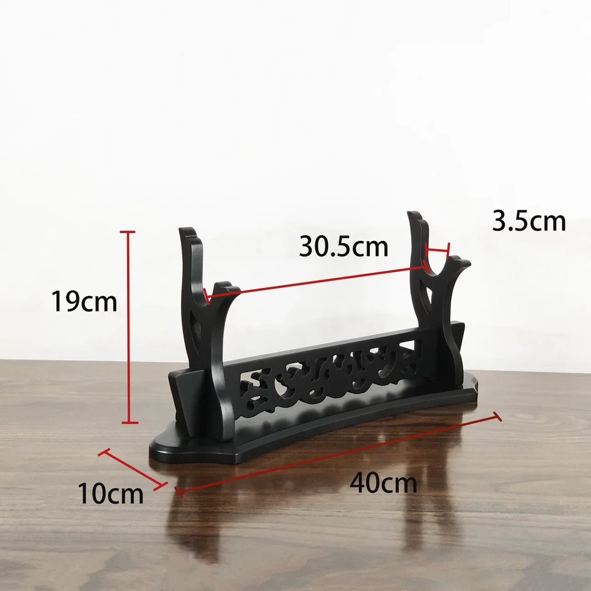 support étagère sabres bois sculpté motifs floraux moderne vis fixations noir