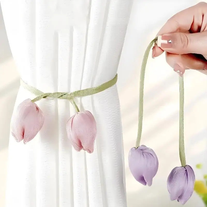 accessoires fenetre tulipes relief rose clair vert clair decoratif floral ruban réglable chambre maison