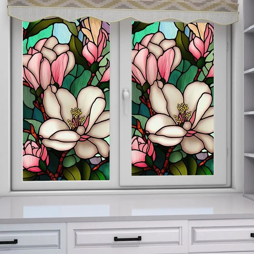 décoration fenêtre fleurs oiseaux art deco adhésive multicolore résistante usure pvc transparente