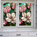 décoration fenêtre fleurs oiseaux art deco adhésive multicolore résistante usure pvc transparente