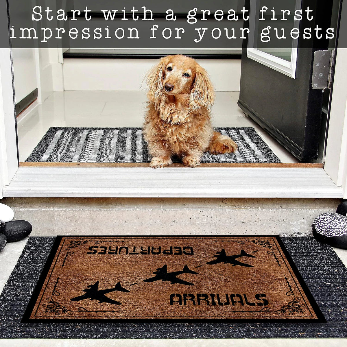 tapis bienvenue antidérapant arrivals departures avions marron noir gris texture caoutchoucu rustic voyage porteintérieur