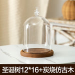 cloche verre transparent base bois bougie parfumée pinçon décoratives