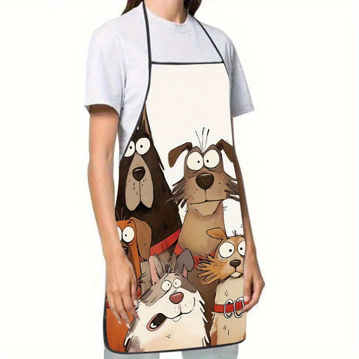 tablier cartoon chiens couleur blanc marron noir orange gris humoristique décontracté polyester attaches tissu