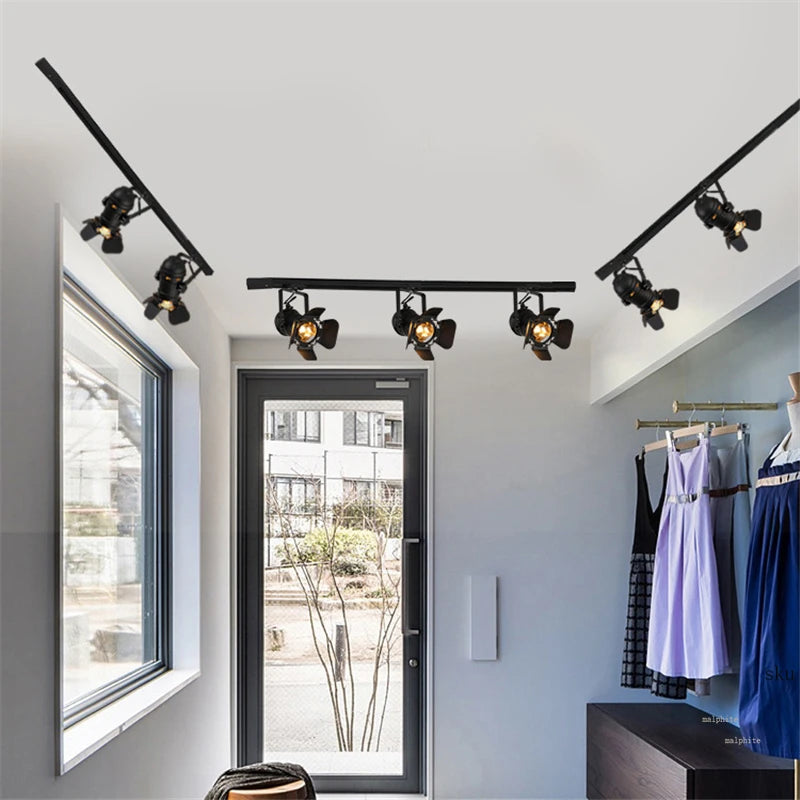 spot lumineux noir moderne tringle led éclairage industriel interrupteur bouton