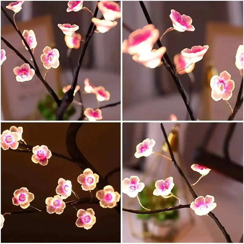 arbre artificiel lumineux veilleuse usb led base circulaire noir rose clair moderne minimaliste