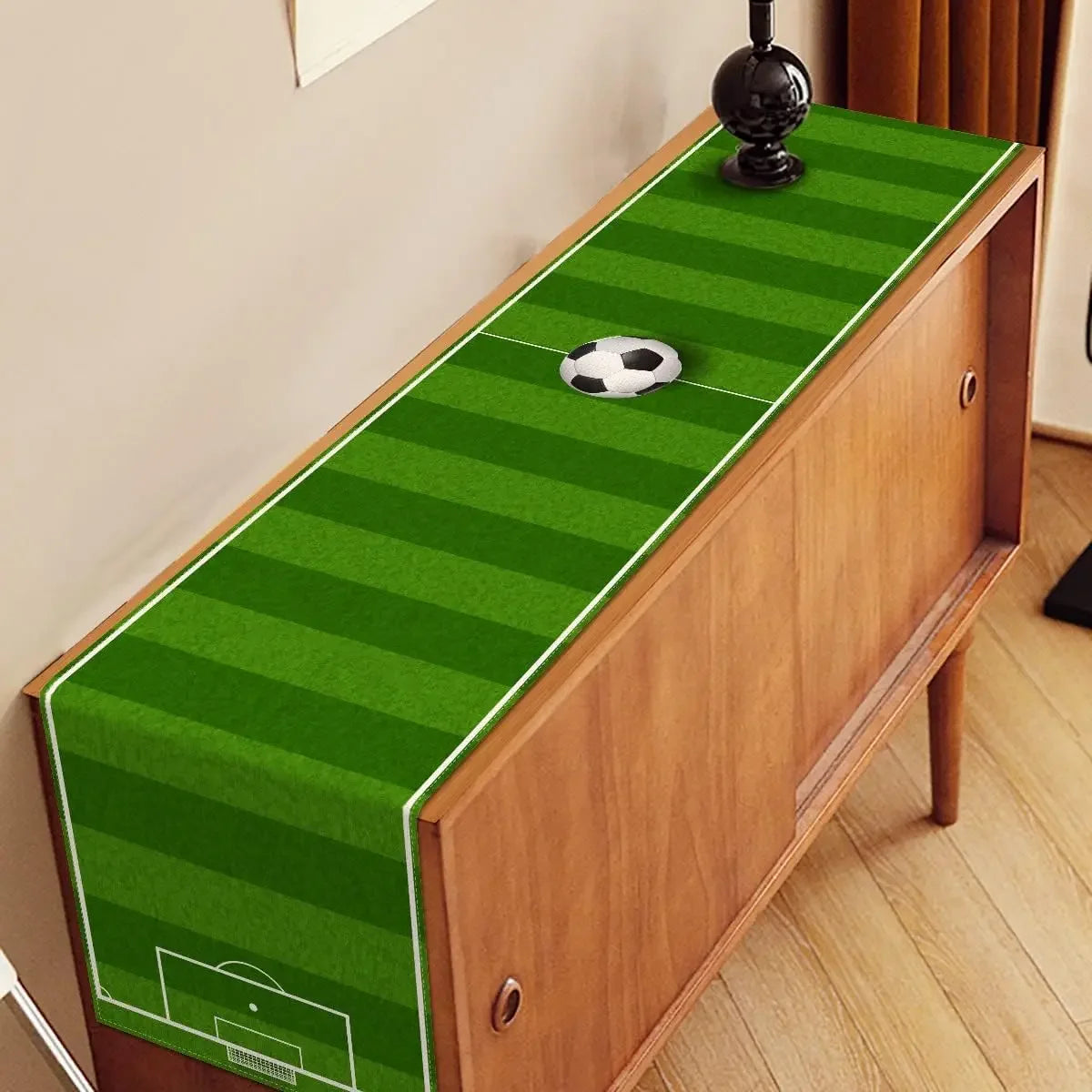 nappe deco sportive terrain football imprimé vert blanche table été polyester imitation lin